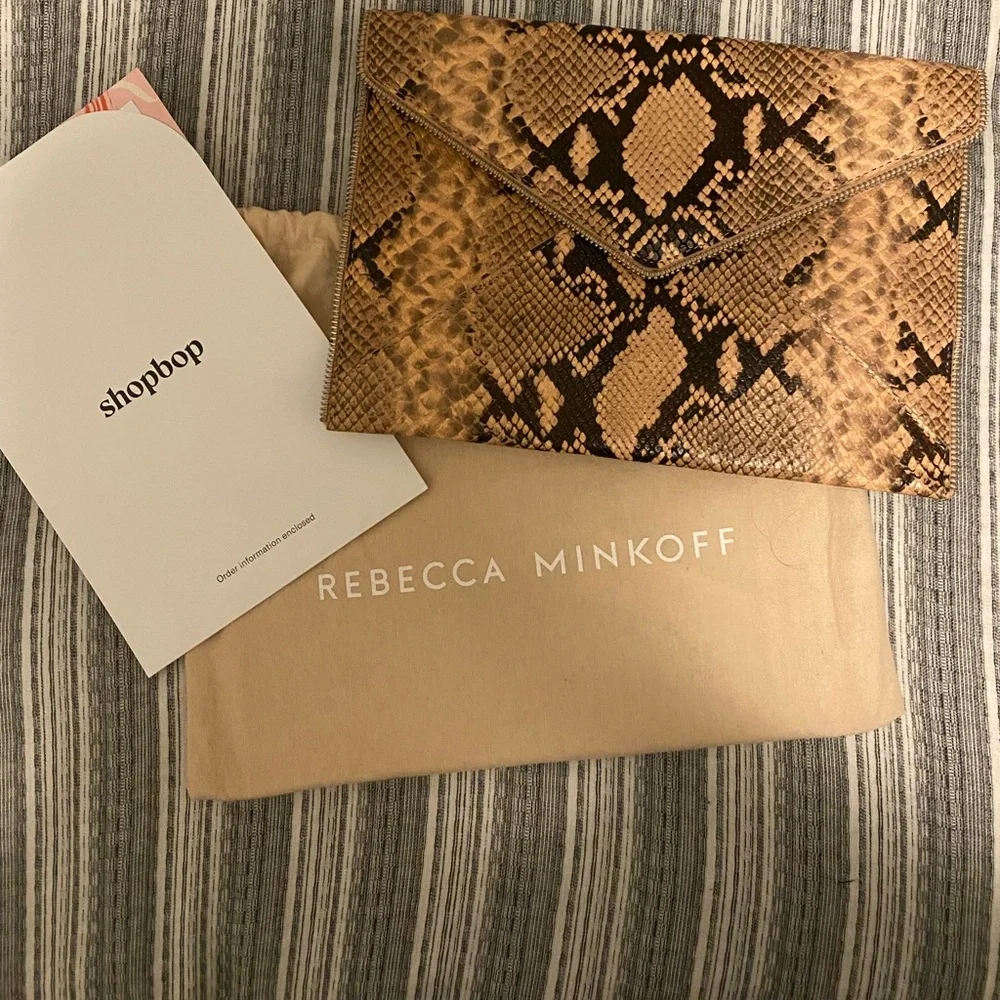 Rebecca Minkoff Pink Snake-Print Envelope Clutch